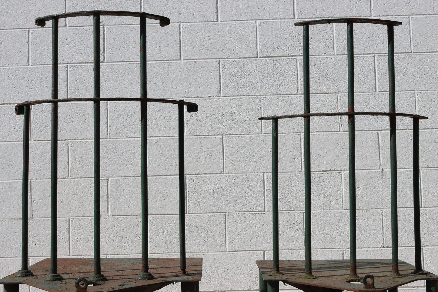 004 | Matched Pair of French Post-Modern Green-Painted Metal "Windsor" Chairs