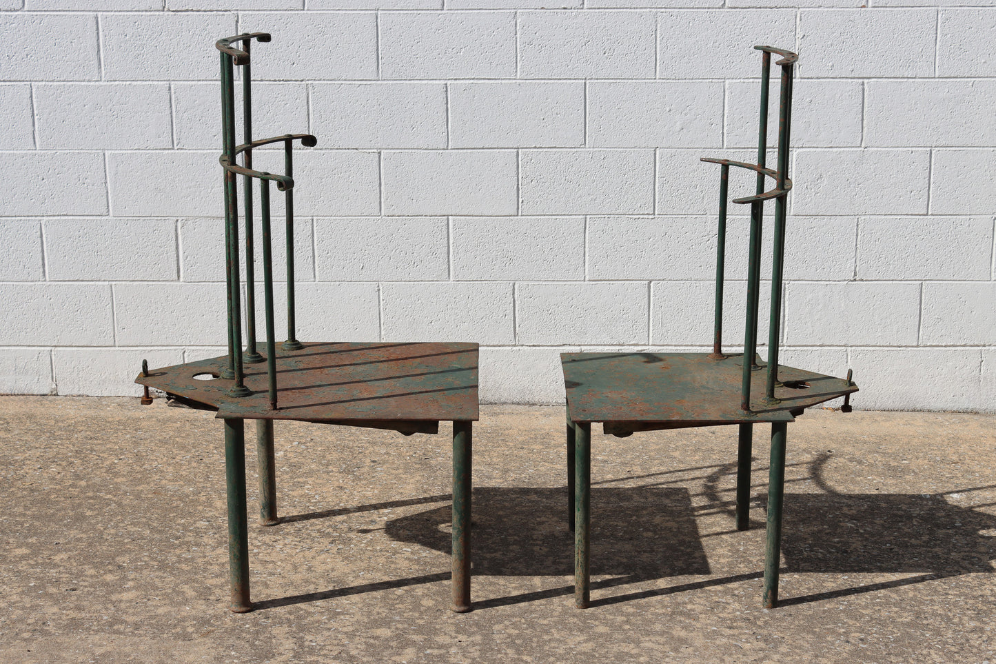 004 | Matched Pair of French Post-Modern Green-Painted Metal "Windsor" Chairs