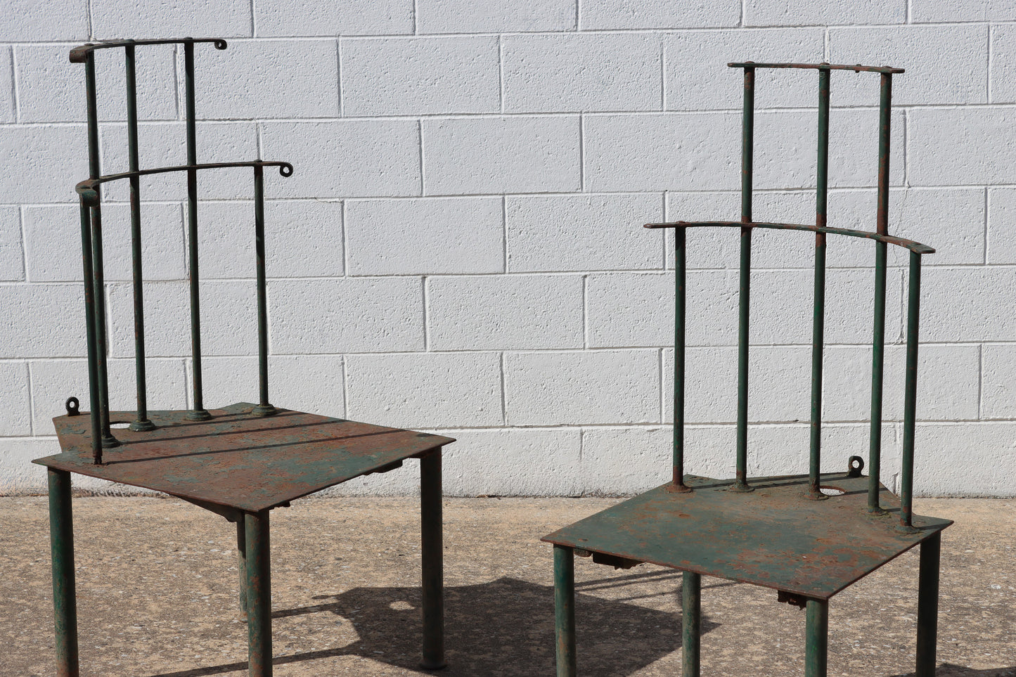 004 | Matched Pair of French Post-Modern Green-Painted Metal "Windsor" Chairs