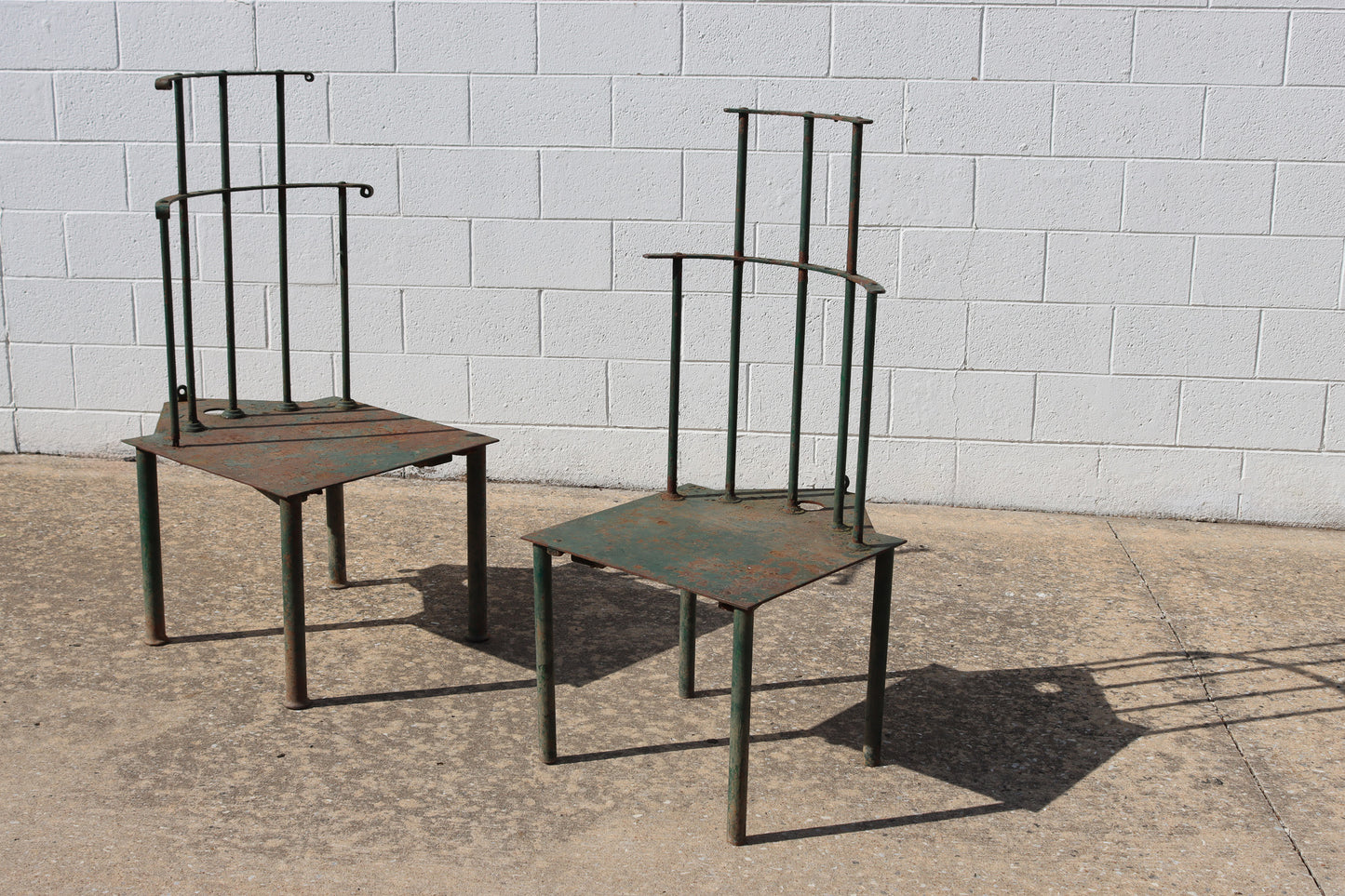 004 | Matched Pair of French Post-Modern Green-Painted Metal "Windsor" Chairs